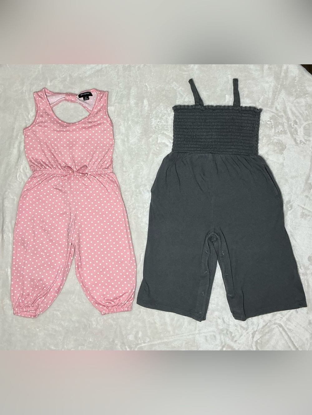 2T GAP Girls' Pink Polka Dot & Charcoal Smocked Jumpsuit Set